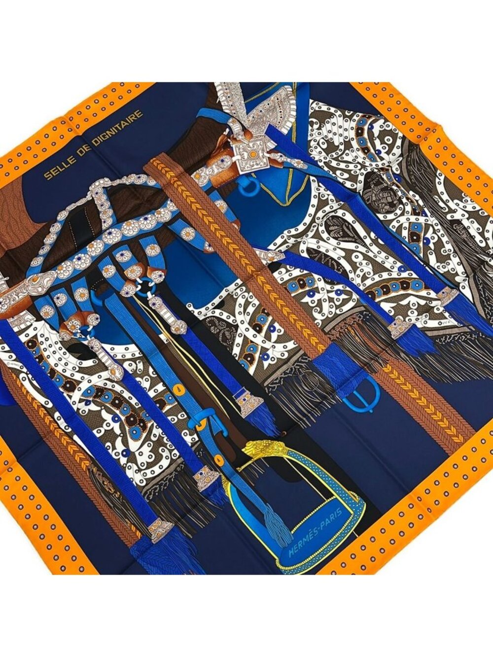 Hermes Scarf Carre 90 Navy Orange Multi Selle de Dignitaire